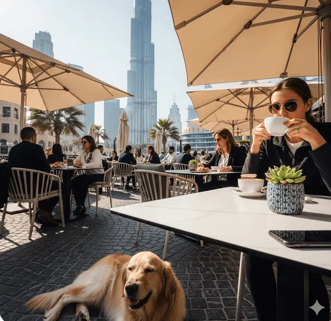 A dog out for a walk in Dubai